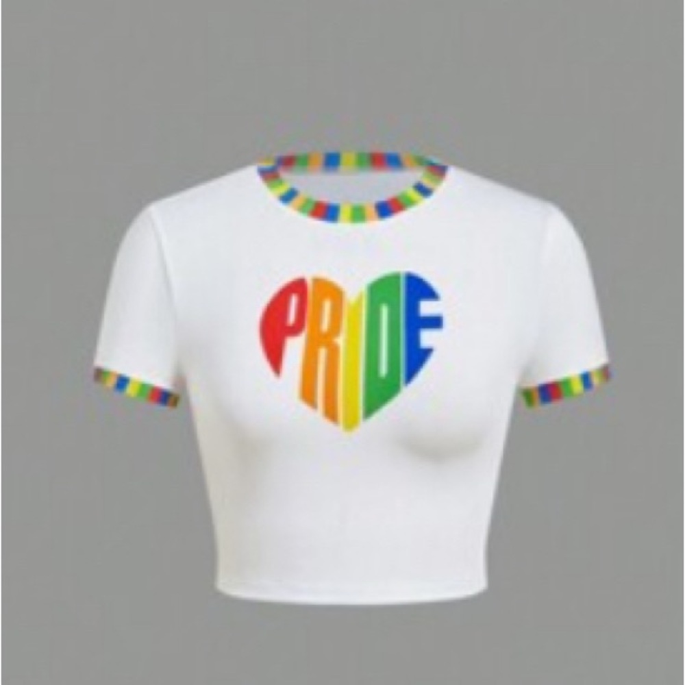 SHEIN White Rainbow Pride Crop Top